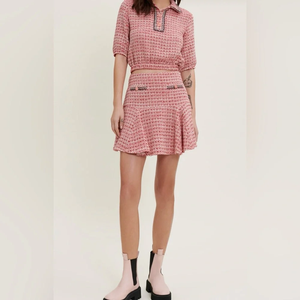 MAJE SET Pink Tweed Top & Skirt! - Picture 1 of 13